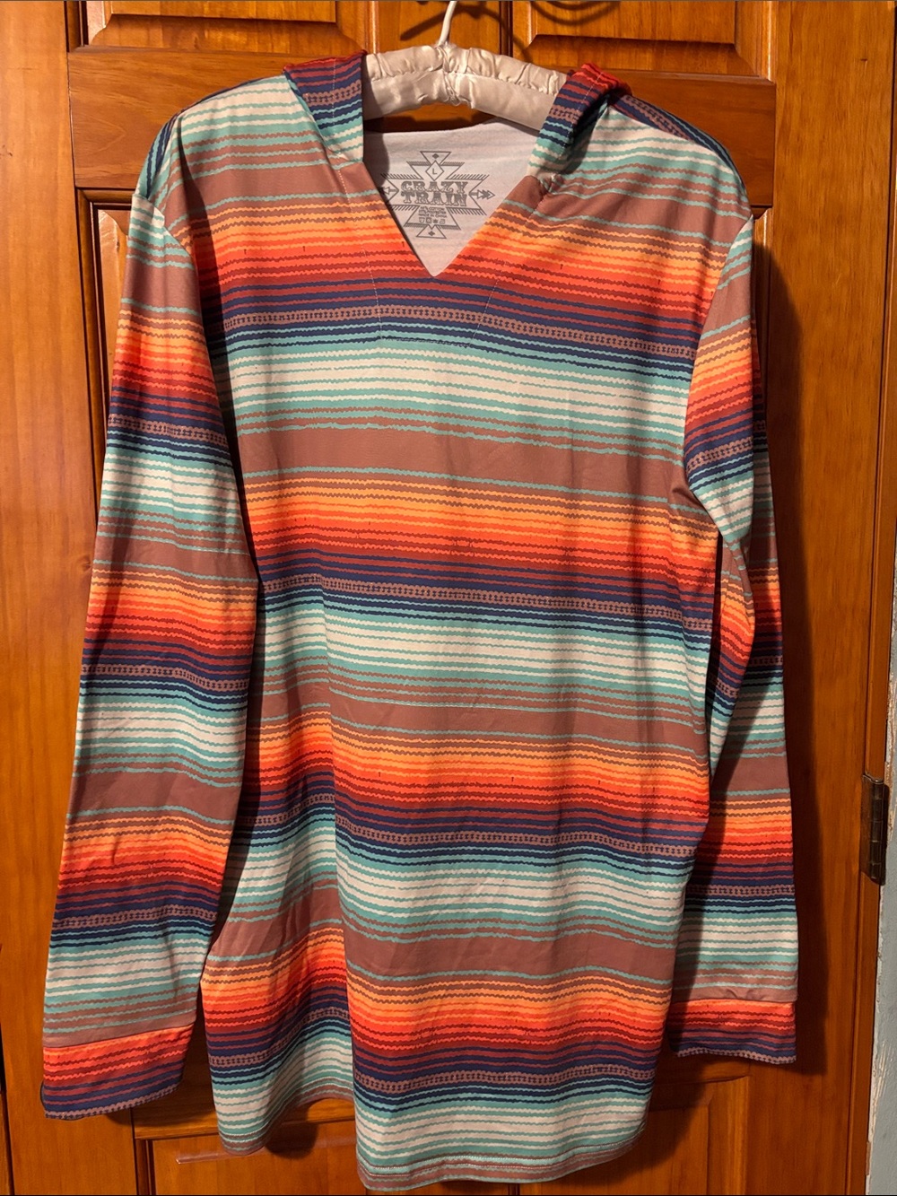 Crazy Train Men's Multi-Stripe Hooded Long-Sleeve Shirt - Orange, Teal, Brown